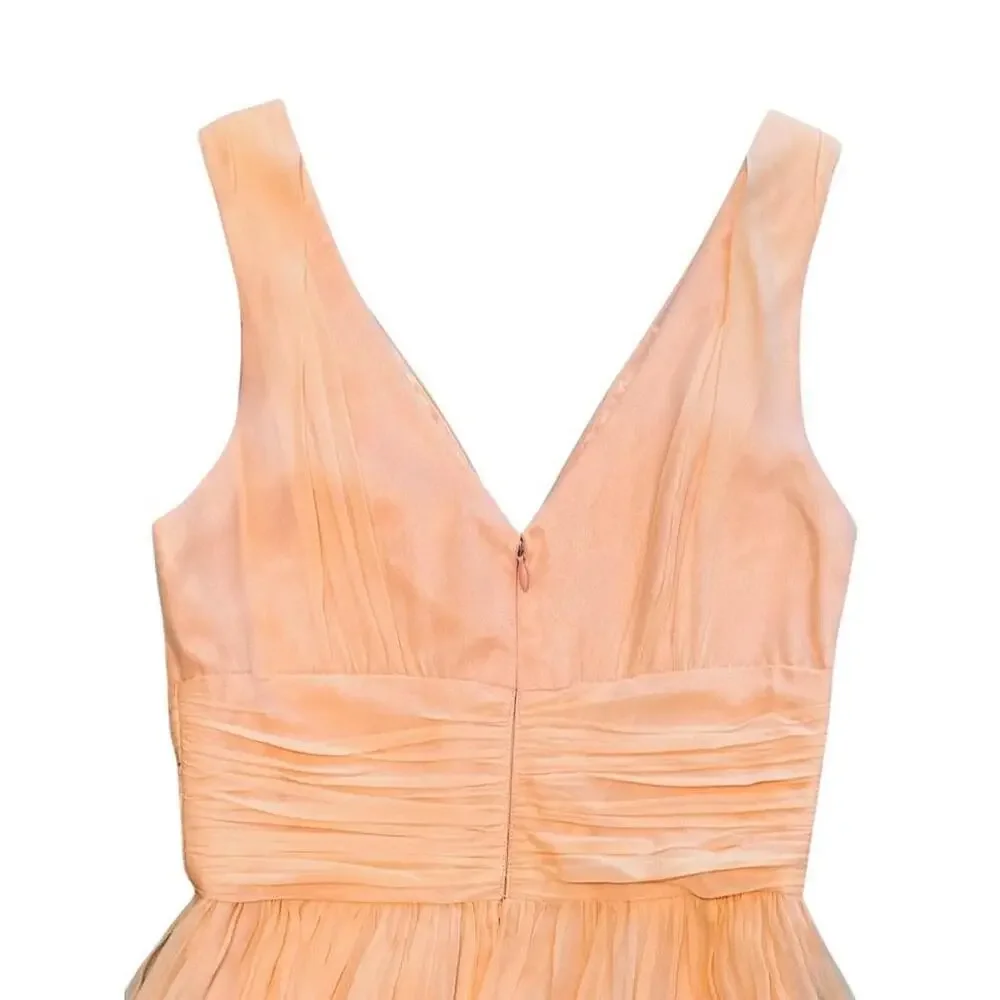 Donna Morgan Coral Orange Silk V-Neck A-Line Sleeveless Dress Women’s Size 4 - Picture 3 of 8